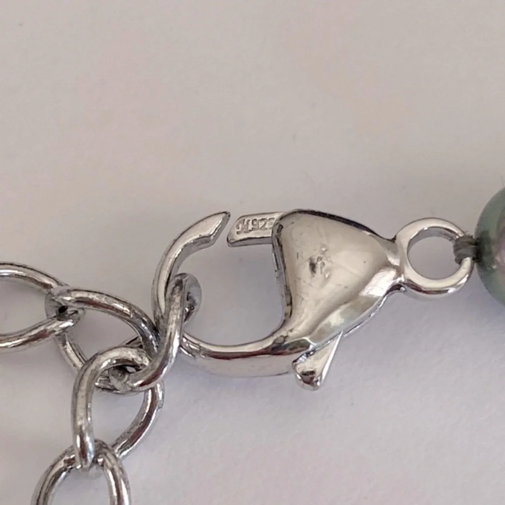 Freshwater Cultured Peacock Blue Gray Pearl Necklace SS925 New In Box